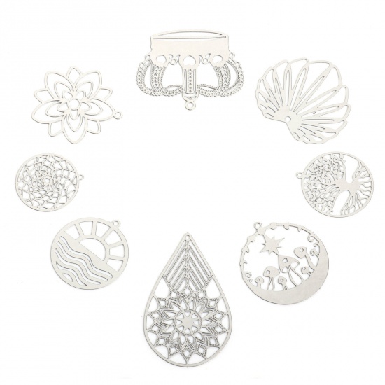 Immagine di 5 Pz 304 Acciaio Inossidabile Charms Tono Argento Filigrana Filigree Stamping