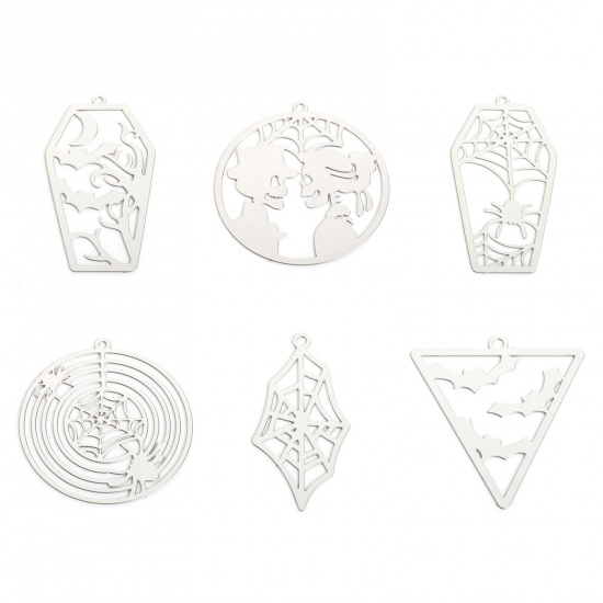 Picture of 5 PCs 304 Stainless Steel Charms Silver Tone Filigree Filigree Stamping