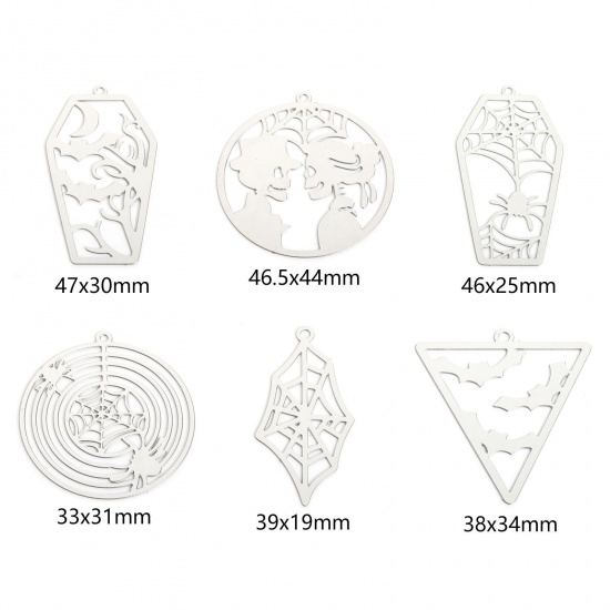 Picture of 5 PCs 304 Stainless Steel Charms Silver Tone Filigree Filigree Stamping