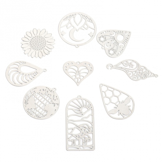 Picture of 304 Stainless Steel Filigree Stamping Pendants Silver Tone Hollow
