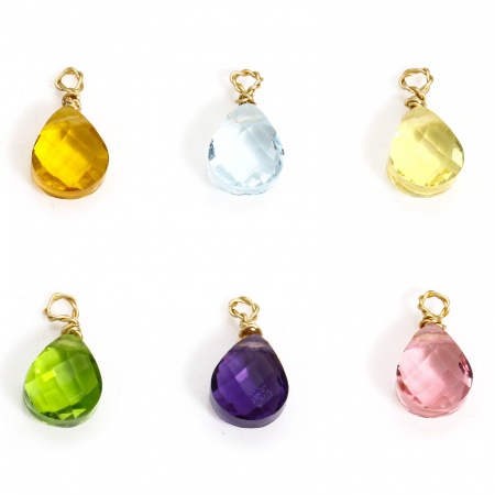 2 Stueck 304 Edelstahl & Glas Charms Tropfen Vergoldet Bunt Facettiert 11mm x 6mm