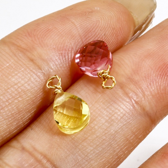 Picture of 304 Stainless Steel & Glass Charms Gold Plated Multicolor Drop Faceted 11mm x 6mm