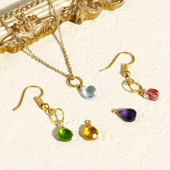 Picture of 304 Stainless Steel & Glass Charms Gold Plated Multicolor Drop Faceted 11mm x 6mm