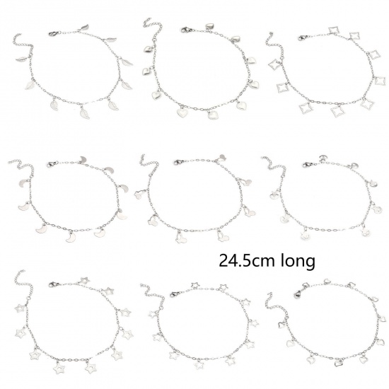 Immagine di 1 Pz 304 Acciaio Inossidabile Cavo Catena Cavigliere Colore Oro 18K Con Ciondolo 24.5cm lunghezza