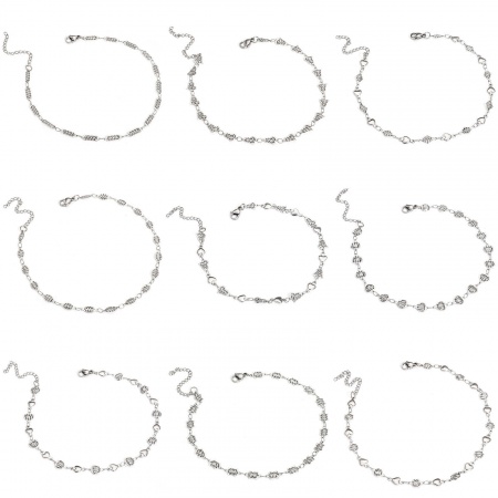 304 Stainless Steel Handmade Link Chain Anklet Silver Tone With Lobster Claw Clasp And Extender Chain