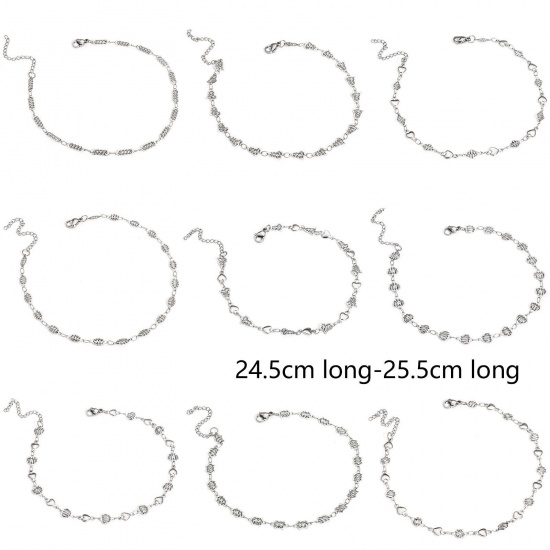 Изображение 1 ШТ 304 Нержавеющая Сталь Цепь ручной работы Ножные Браслеты Серебряный Тон Со Застежками Когтя Омара и наполнителя Цепей