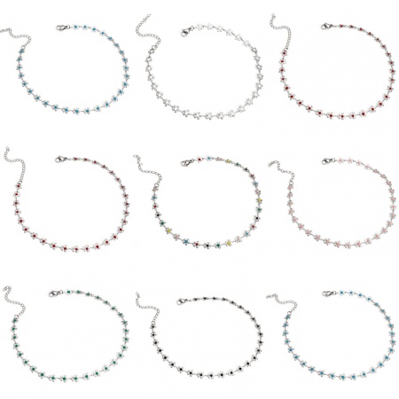 1 Pièce Chaînes de Cheville en 304 Acier Inoxydable Chaîne à Maillons Faite à la Main Argent Mat Émail Fleurs 25cm long