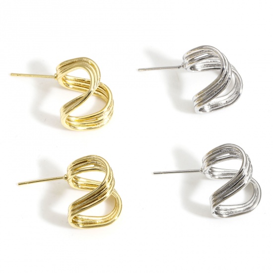 Picture of Eco-friendly Vacuum Plating Stylish Geometric Real Gold Plated Copper Twist Streak Ear Post Stud Earrings For Women Party