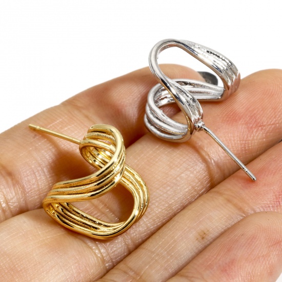 Picture of Eco-friendly Vacuum Plating Stylish Geometric Real Gold Plated Copper Twist Streak Ear Post Stud Earrings For Women Party