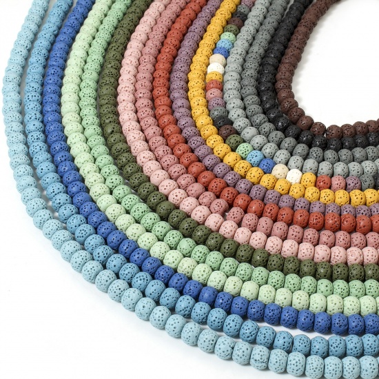 Image de 1 Enfilade (Classement A) Perles pour DIY Fabrication de Bijoux de Charme en Pierre de Lave ( Naturel/Teint ) Tambour Environ 8mm x 6mm