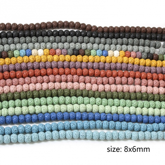 Picture of (Grade A) Lava Rock ( Natural Dyed ) Beads For DIY Charm Jewelry Making Drum About 8mm x 6mm
