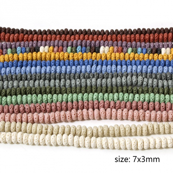 Immagine di 1 Filo (Grado A) Pietra Lavica ( Naturale/Tintura ) Perline per la Creazione di Gioielli con Ciondoli Fai-da-te Abaco 7mm x 3mm
