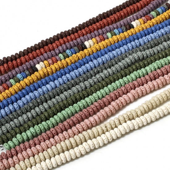 Immagine di 1 Filo (Grado A) Pietra Lavica ( Naturale/Tintura ) Perline per la Creazione di Gioielli con Ciondoli Fai-da-te Abaco 7mm x 3mm
