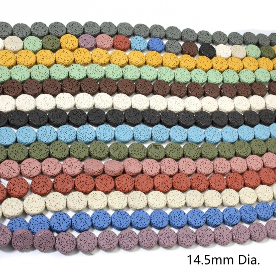 Picture of (Grade A) Lava Rock ( Natural Dyed ) Beads For DIY Charm Jewelry Making Flat Round About 14.5mm Dia.