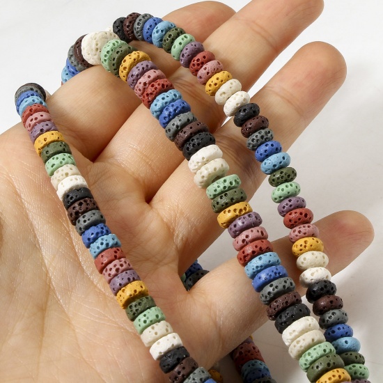 Immagine di 1 Filo (Grado A) Pietra Lavica ( Naturale/Tintura ) Perline per la Creazione di Gioielli con Ciondoli Fai-da-te A Colori Misti Casuali
