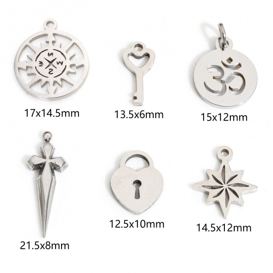 Immagine di Eco-friendly 304 Stainless Steel Religious Charms Silver Tone Round OM/ Aum Symbol Hollow