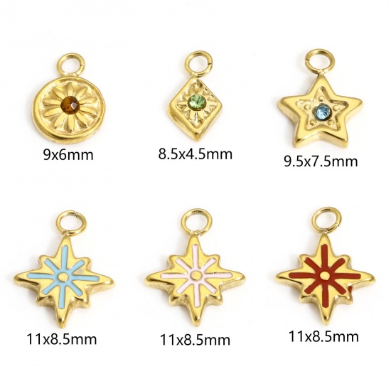 Picture of Eco-friendly Vacuum Plating 304 Stainless Steel Galaxy Charms Gold Plated Star Enamel Multicolor Rhinestone