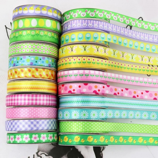 Picture of 1 Roll Polyester Easter Day Ribbon DIY Wedding Party Gift Wrapping Sewing Craft Decoration Multicolor 1cm