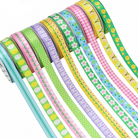 Picture of 1 Roll Polyester Easter Day Ribbon DIY Wedding Party Gift Wrapping Sewing Craft Decoration Multicolor 1cm