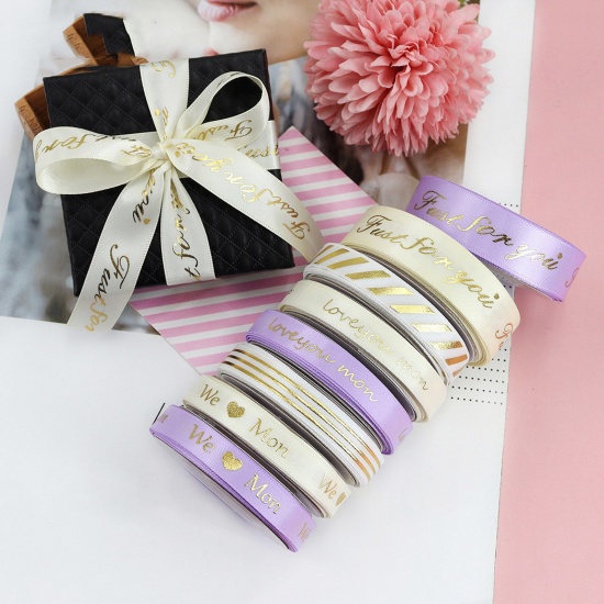 Picture of 1 Roll (Approx 5 Yards/Roll) Polyester Mother's Day Ribbon DIY Wedding Party Gift Wrapping Sewing Craft Decoration Multicolor