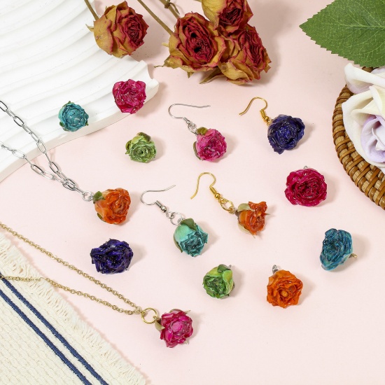 Изображение 1 Piece Resin & Real Dried Flower Handmade Resin Jewelry Real Flower Charms Flower Leaves Multicolor Multicolor 3D 20mm x 16mm
