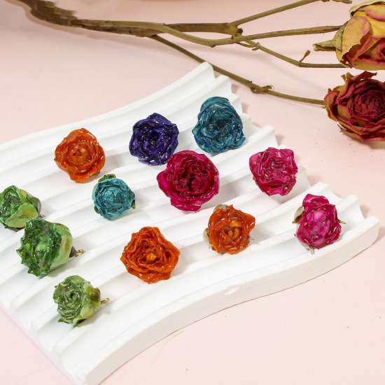 Image de 1 Pièce Breloques Bijoux en Résine Faits à la Main Fleur Séchée Feuilles de Fleur 3D Multicolore Multicolore 20mm x 16mm