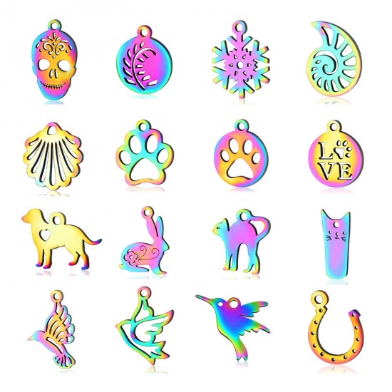 Immagine di 5 PCs 304 Stainless Steel Charms Rainbow Color Plated Hollow