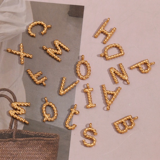 Immagine di 1 Piece 304 Stainless Steel Charms 18K Gold Color Capital Alphabet/ Letter Twisted 11.7mm x 15.2mm