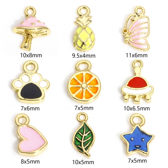 Picture of Brass Charms 18K Real Gold Plated Fruit Animal Enamel