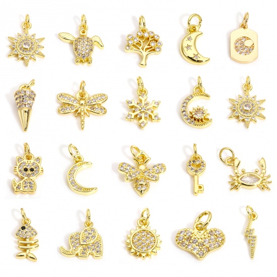 Picture of Brass Charms 18K Gold Color Sun Insect Clear Cubic Zirconia