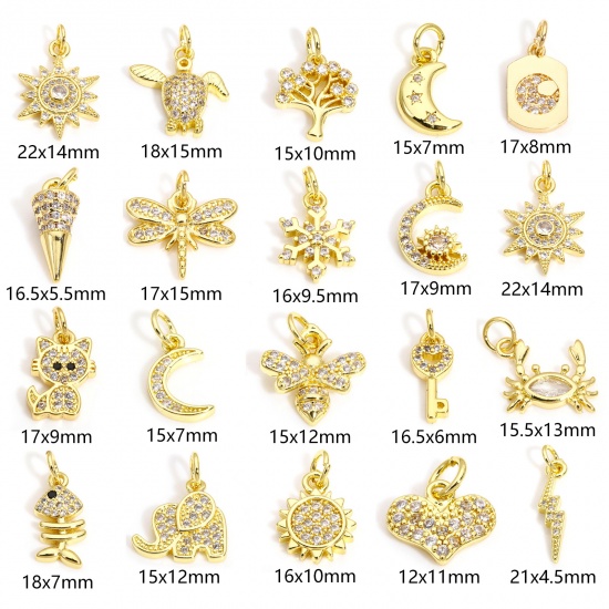 Picture of Brass Charms 18K Gold Color Sun Insect Clear Cubic Zirconia