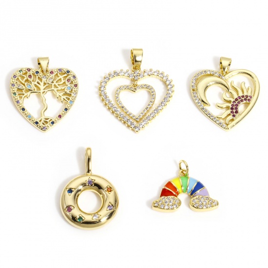 Picture of Brass Charms 18K Gold Color Multicolour Cubic Zirconia