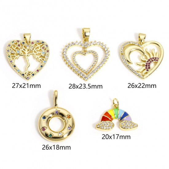Picture of Brass Charms 18K Gold Color Multicolour Cubic Zirconia