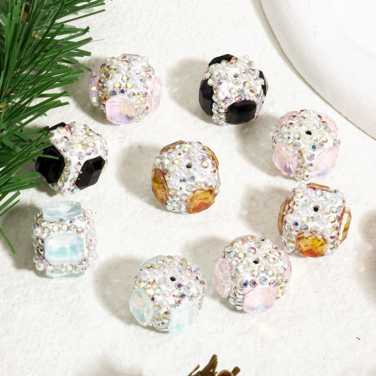 Picture of Polymer Clay Beads For DIY Charm Jewelry Making Cube Multicolor AB Color Rhinestone About 19mm x 12mm, Hole: Approx 1.6mm