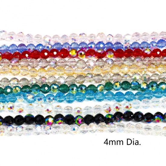 1 連 ガラス ビーズ ペンダント チャーム DIY 手作り ハンドメイド ジュエリー アクセサリーを作る 円形 多色 ABカラー ファセット・カット 約 4mm 直径、 の画像