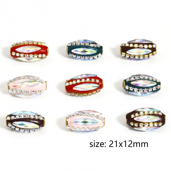 Immagine di 1 Pz Argilla Perline per la Creazione di Gioielli con Ciondoli Fai-da-te Rugby Multicolore AB Strass Strass Circa 21mm x 12mm, Foro: Circa 2.2mm