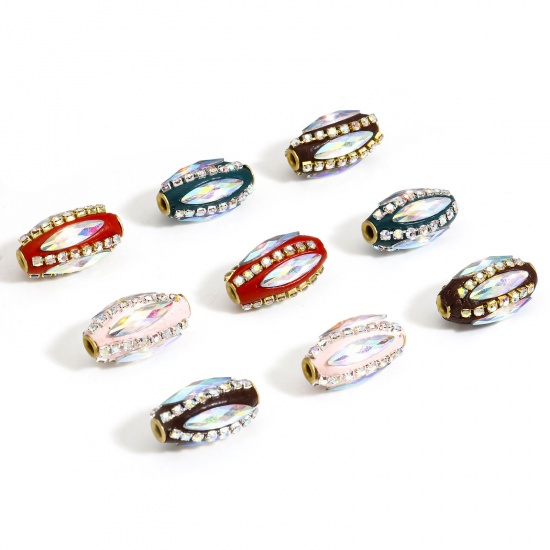 Immagine di 1 Pz Argilla Perline per la Creazione di Gioielli con Ciondoli Fai-da-te Rugby Multicolore AB Strass Strass Circa 21mm x 12mm, Foro: Circa 2.2mm