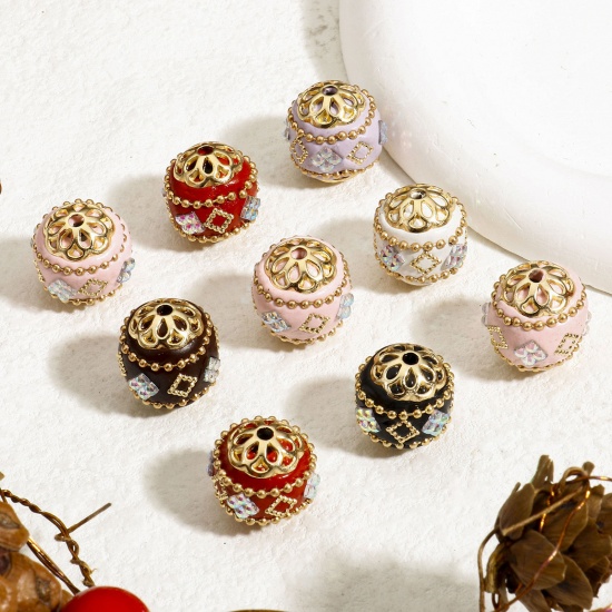 Bild von 3 Stück Polymer Ton Perlen für die Herstellung von DIY-Charme-Schmuck Rund Bunt, mit Rhombus Muster, AB Farbe 18mm D., Loch: 2.2mm
