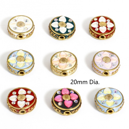 Picture of Polymer Clay Beads For DIY Charm Jewelry Making Round Multicolor Flower Pattern AB Color About 20mm Dia, Hole: Approx 2.2mm