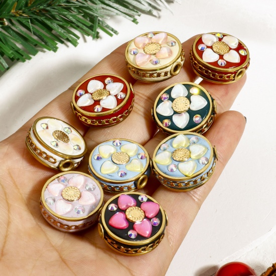 Picture of Polymer Clay Beads For DIY Charm Jewelry Making Round Multicolor Flower Pattern AB Color About 20mm Dia, Hole: Approx 2.2mm