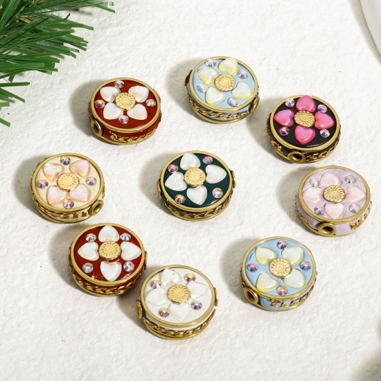 Picture of Polymer Clay Beads For DIY Charm Jewelry Making Round Multicolor Flower Pattern AB Color About 20mm Dia, Hole: Approx 2.2mm