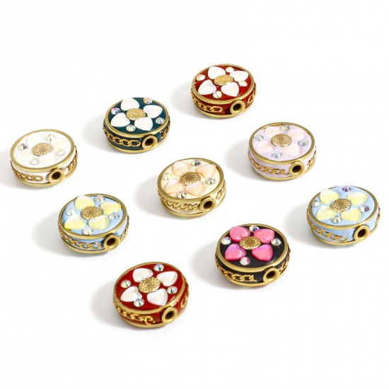 Picture of Polymer Clay Beads For DIY Charm Jewelry Making Round Multicolor Flower Pattern AB Color About 20mm Dia, Hole: Approx 2.2mm
