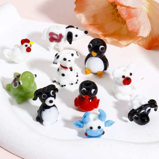 Picture of Lampwork Glass Beads For DIY Charm Jewelry Making Dog Animal Multicolor Penguin 3D