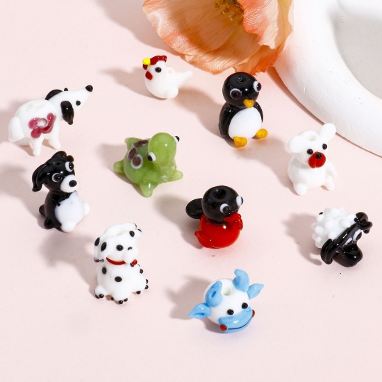 Picture of Lampwork Glass Beads For DIY Charm Jewelry Making Dog Animal Multicolor Penguin 3D