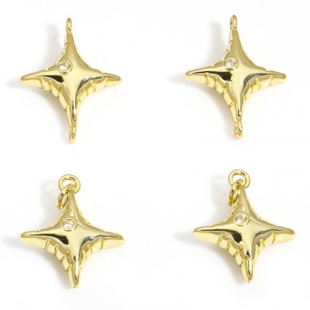 2 Pz Ottone Galassia Charms Stella 18K Vero Oro Placcato 3D Trasparente Cubic Zirconiae 19mm x 14mm