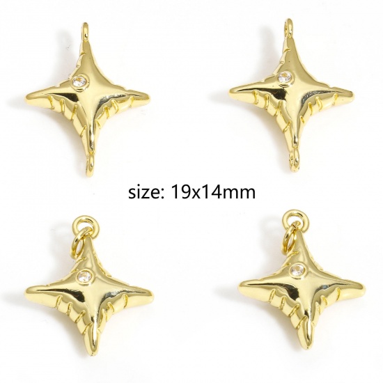 Immagine di 2 Pz Ottone Galassia Charms Stella 18K Oro riempito 3D Trasparente Cubic Zirconiae 19mm x 14mm