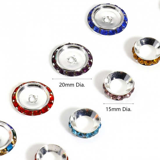 Immagine di 10 Pz Lega di Ferro Perline per la Creazione di Gioielli con Ciondoli Fai-da-te Tono Argento A Colori Misti Casuali Strass