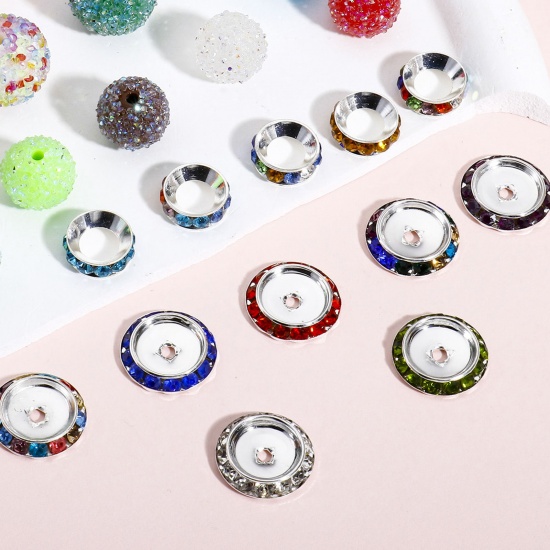 Image de 10 Pcs Perles pour DIY Fabrication de Bijoux de Charme en Alliage de Fer Argent Mat à Strass Couleur Mélangée Au Hasard