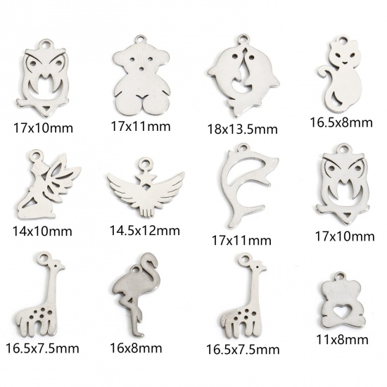 Bild von Eco-friendly 304 Stainless Steel Cute Charms Silver Tone Bear Animal Cat Hollow