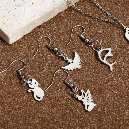 Immagine di Eco-friendly 304 Stainless Steel Cute Charms Silver Tone Bear Animal Cat Hollow